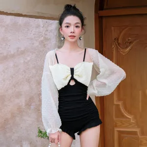 Sexy Backless Long Sleeve Chic Swimsuit Dress