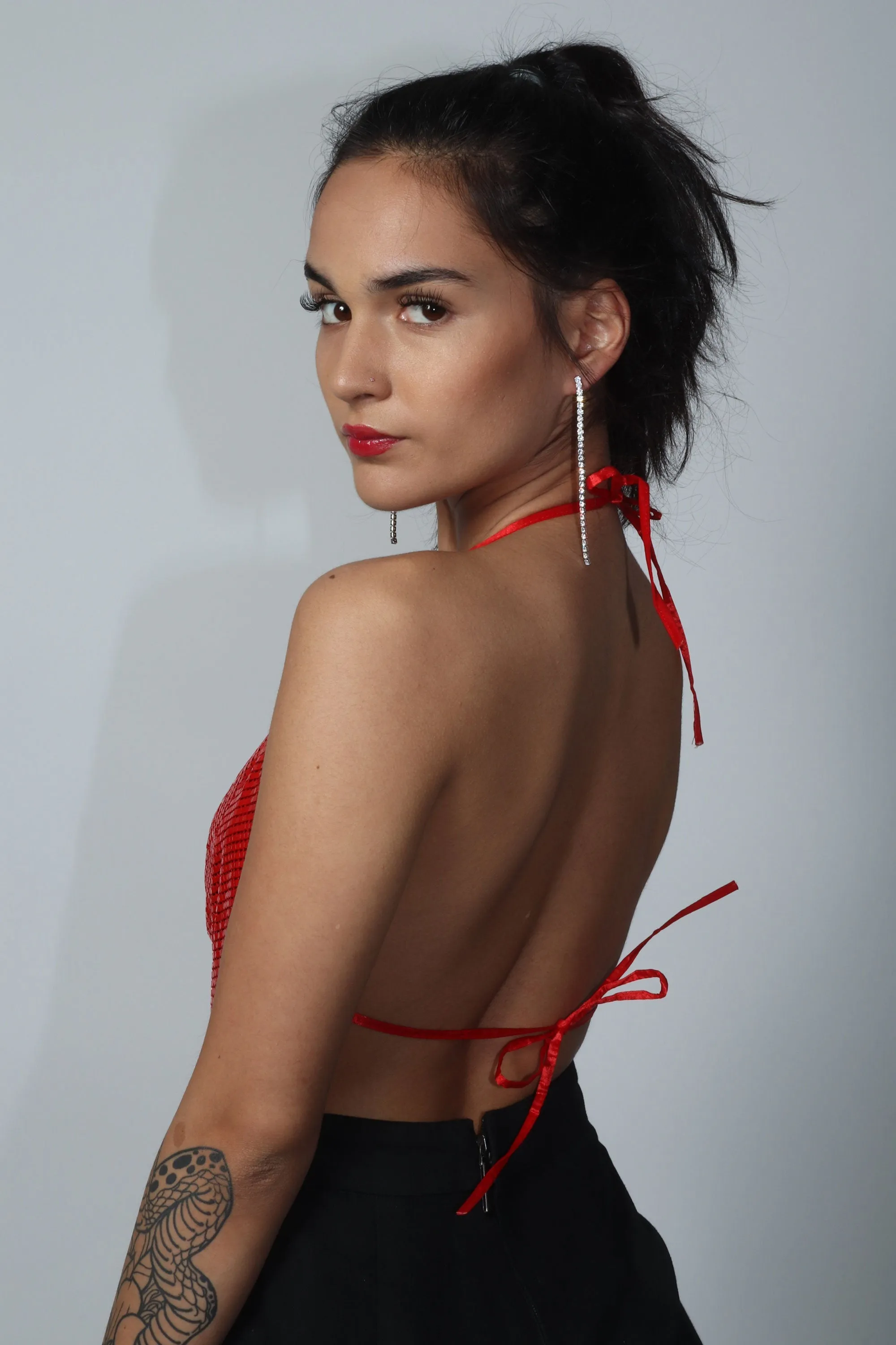 Sexy Studio 54 Red Glomesh Halter Top
