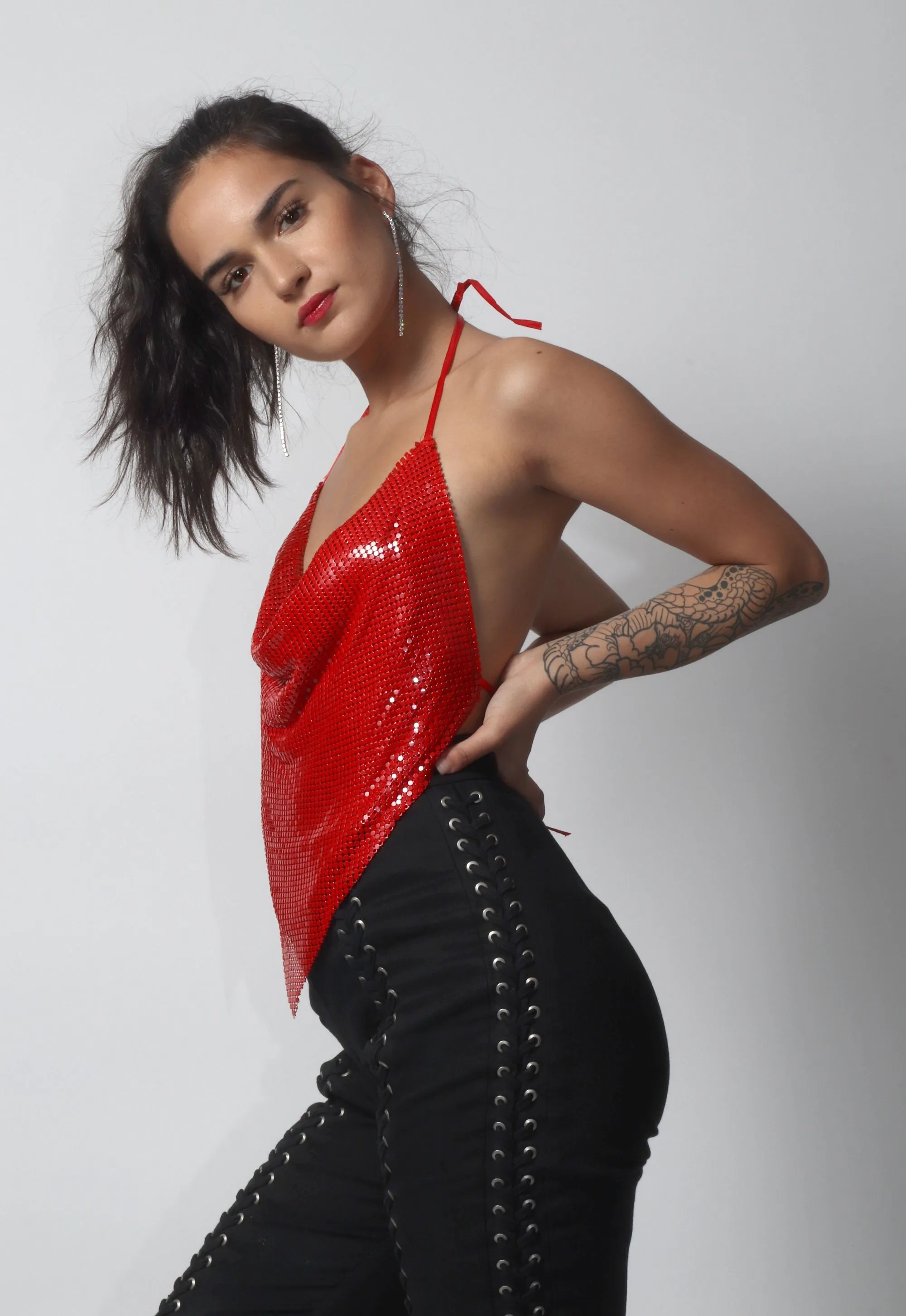Sexy Studio 54 Red Glomesh Halter Top