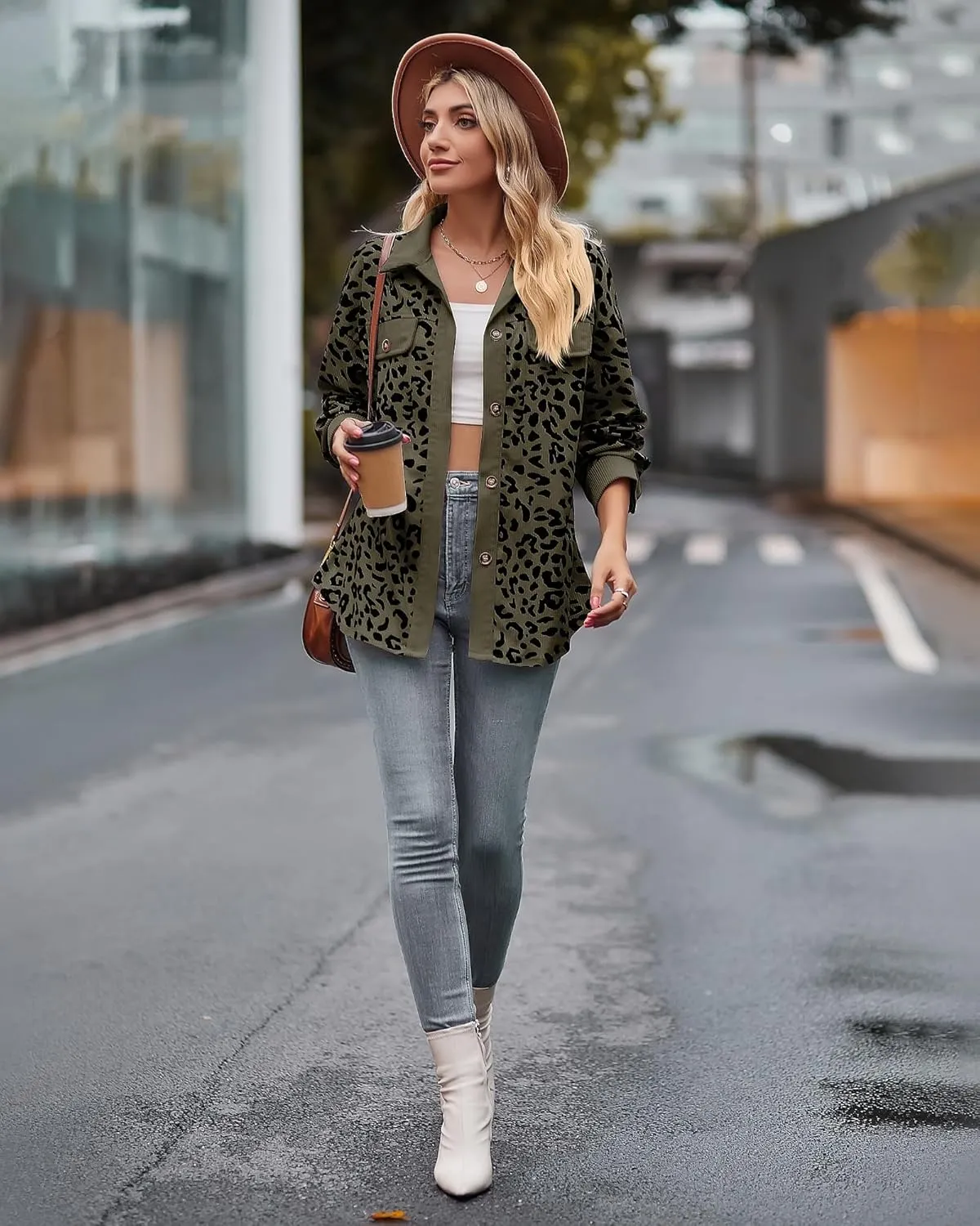 Shackets for Women 2024 Corduroy Leopard Jacket Button Down Long Sleeve Blouses Lightweight Fall Jacket Casual Coat