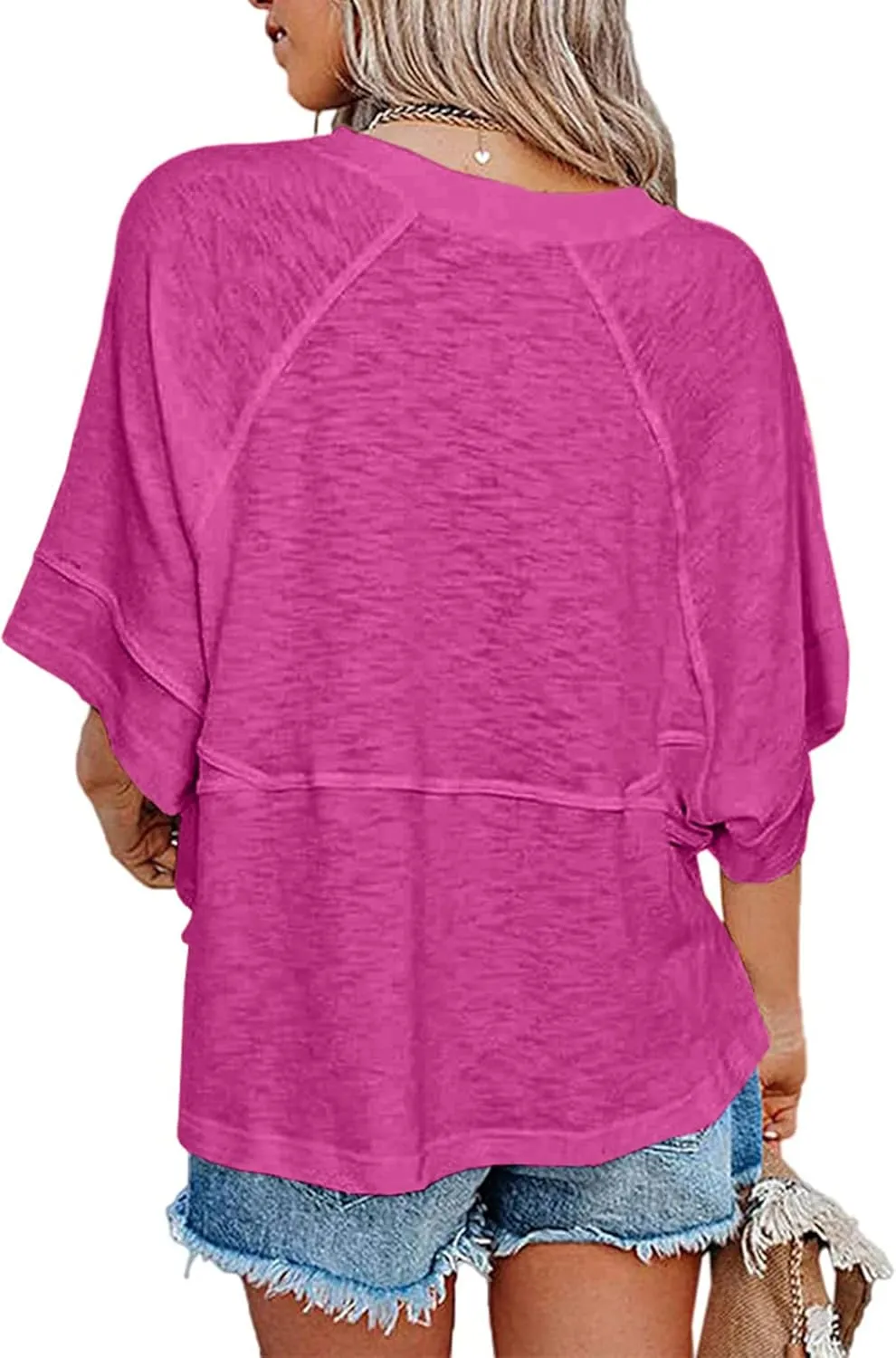 Sherosa Womens Casual Crewneck Half Sleeve T-Shirts Solid Color Loose Fit Summer Basic Tops Tees Blouses