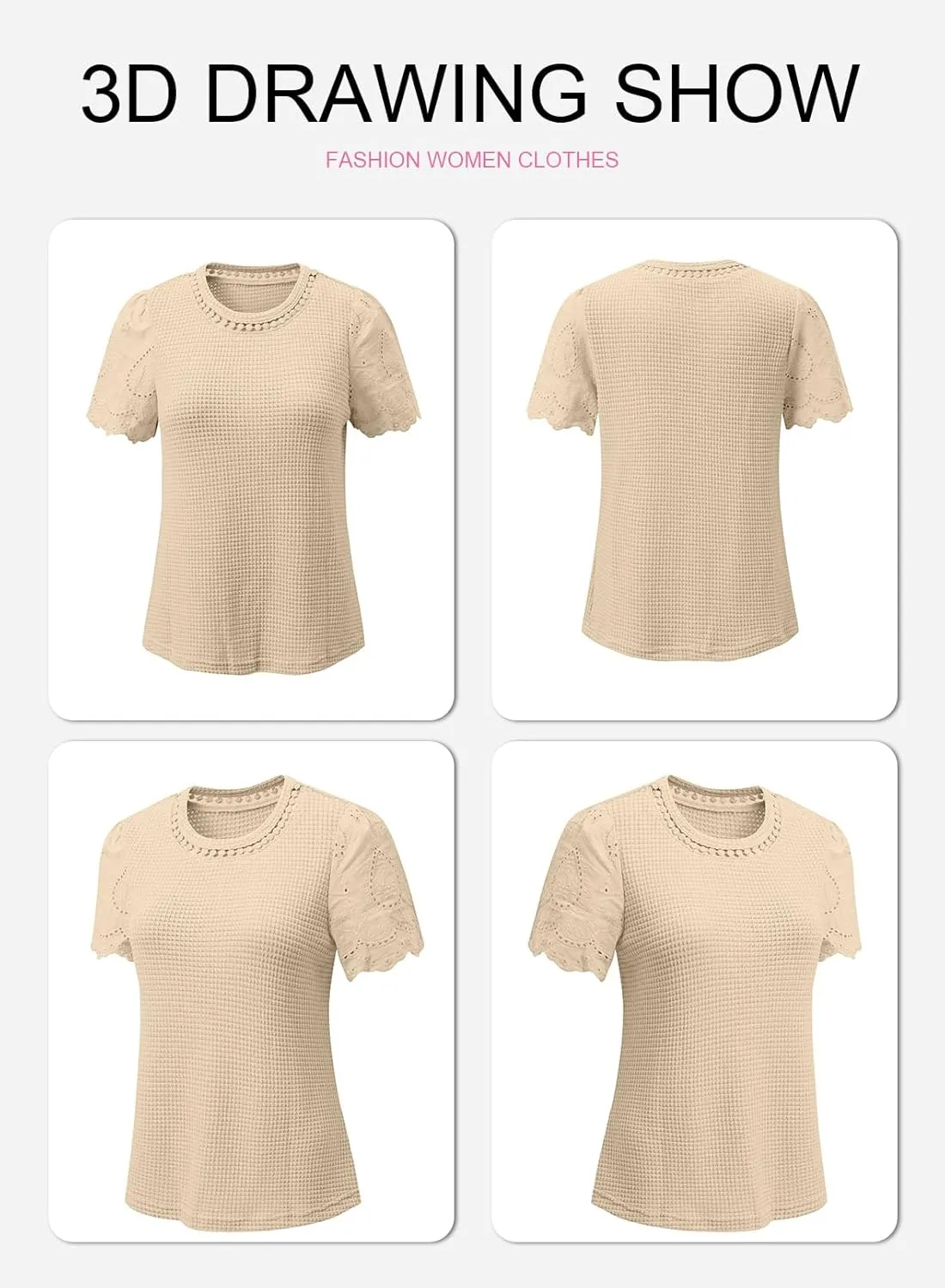 SHEWIN Womens Frenchy Summer Tops Crewneck Short Sleeve T Shirts Casual Waffle Knit Jacquard Blouses Top Shirts
