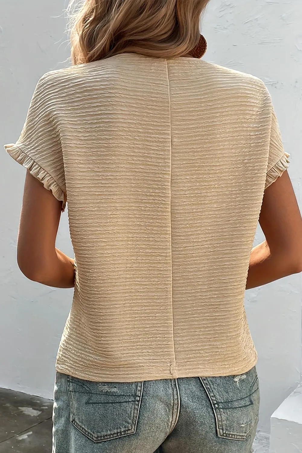 SHEWIN Womens Summer Tops Crewneck Short Sleeve T Shirts Casual Textured Work Shirt Loose Blouses
