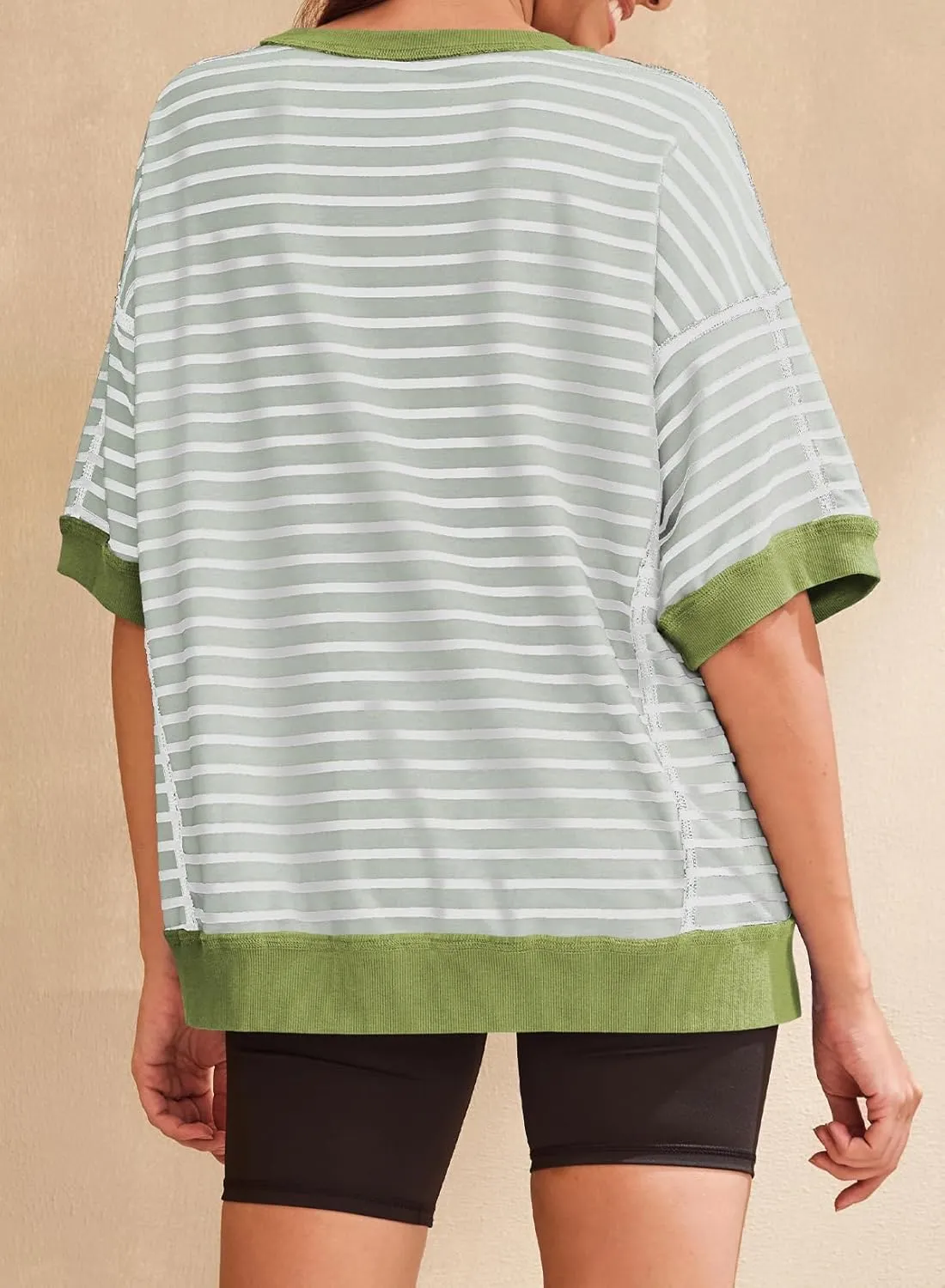 SHEWIN Womens Tops Casual Short Sleeve Sweatshirt Striped Shirt Crewneck Pullover T Shirts Loose Blouses