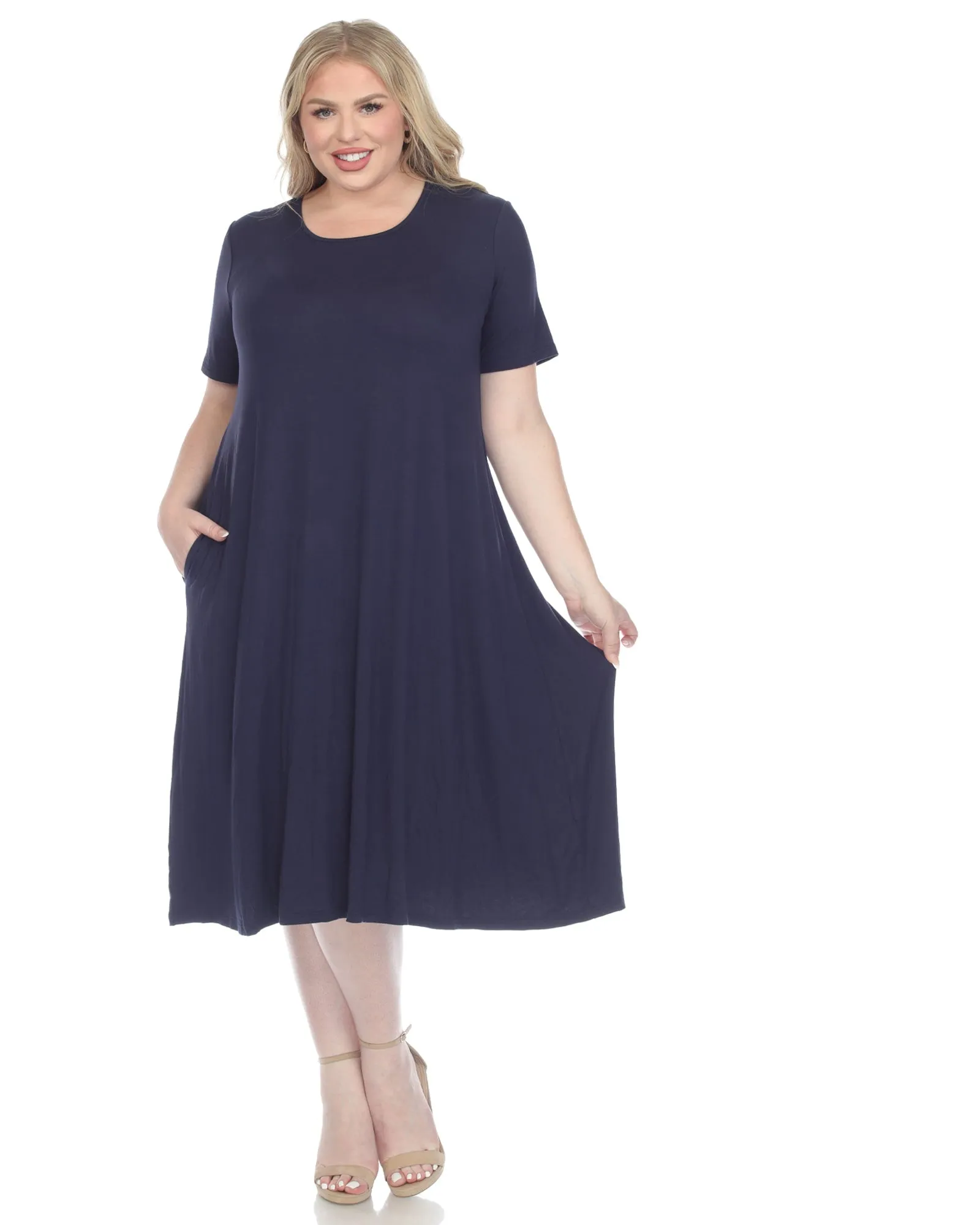 Short Sleeve Midi Dress | Navy