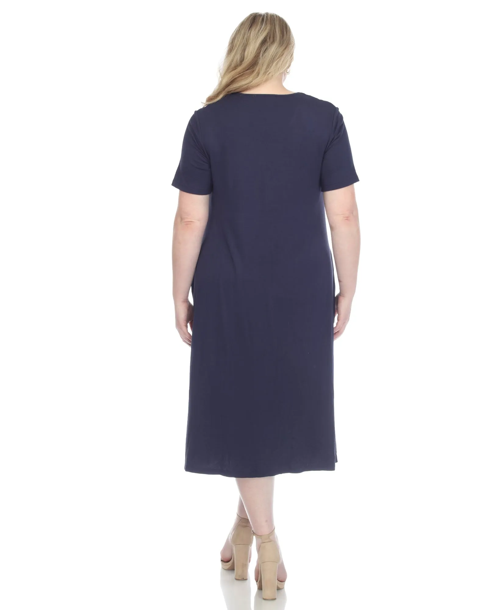 Short Sleeve Midi Dress | Navy