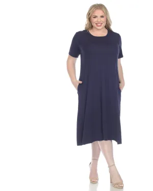 Short Sleeve Midi Dress | Navy