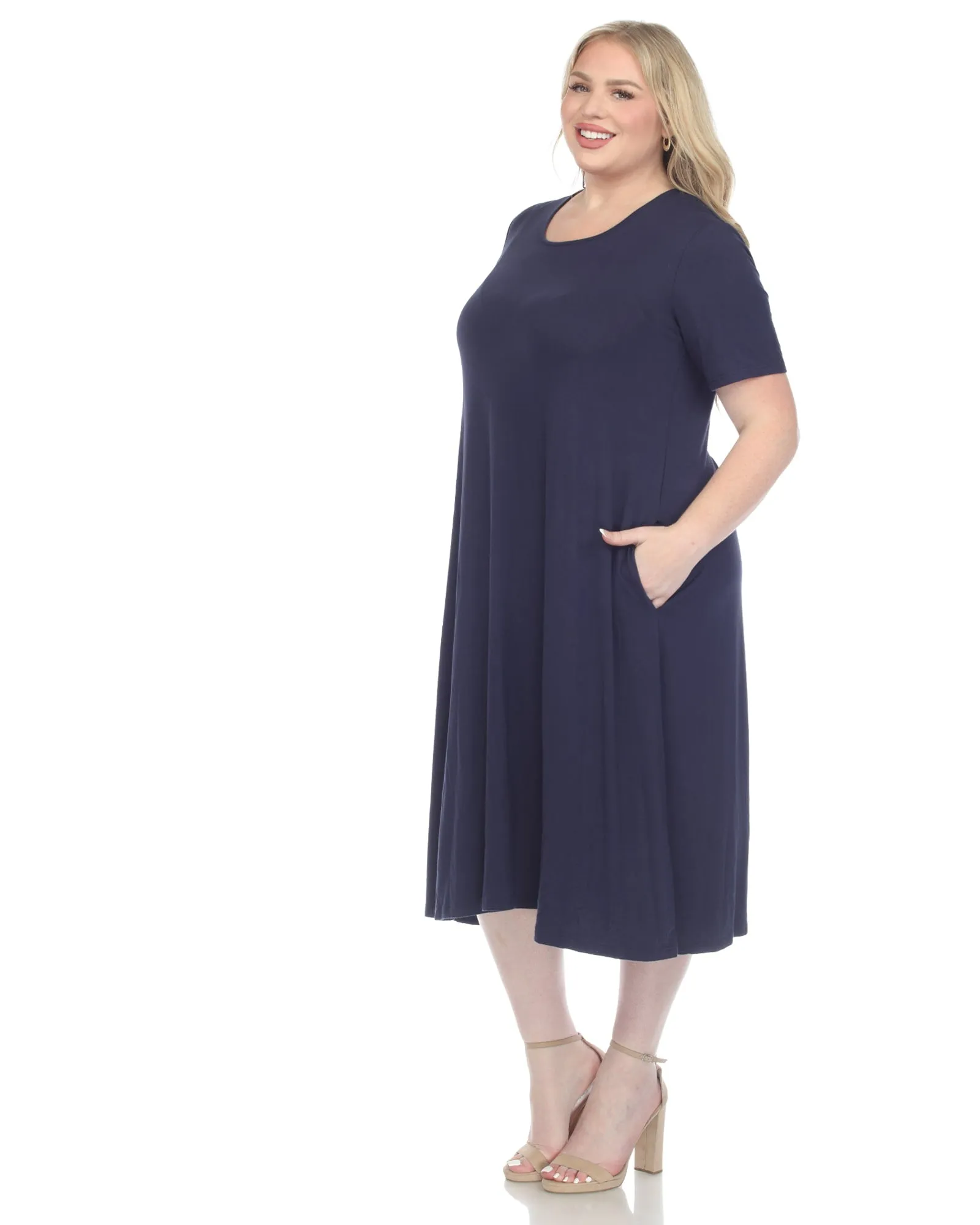 Short Sleeve Midi Dress | Navy