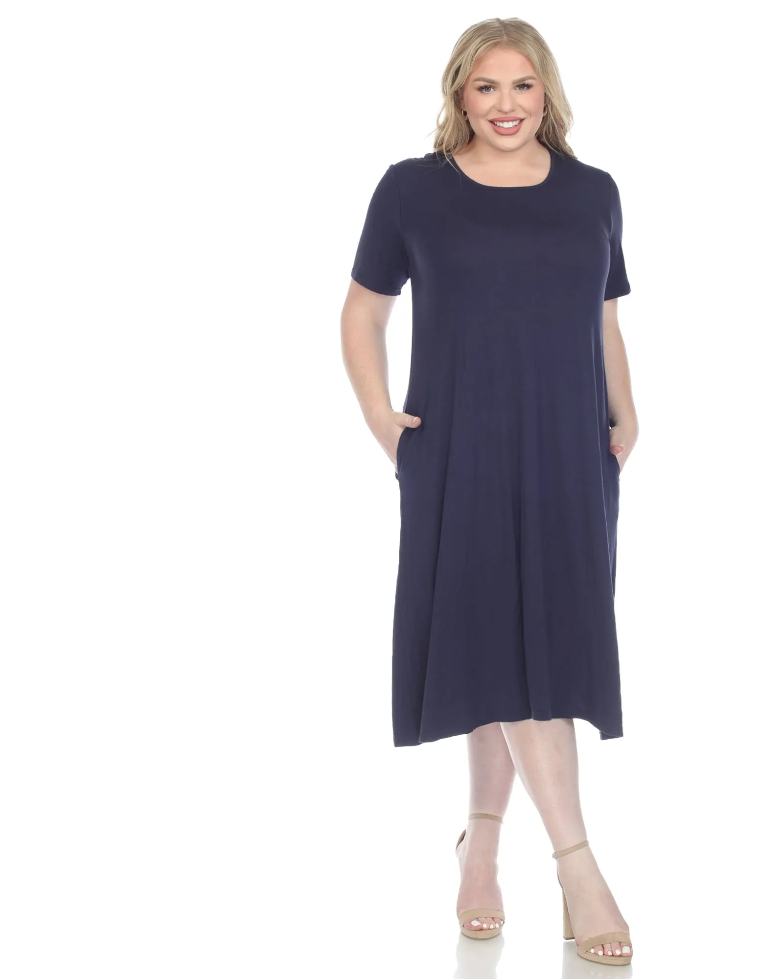 Short Sleeve Midi Dress | Navy