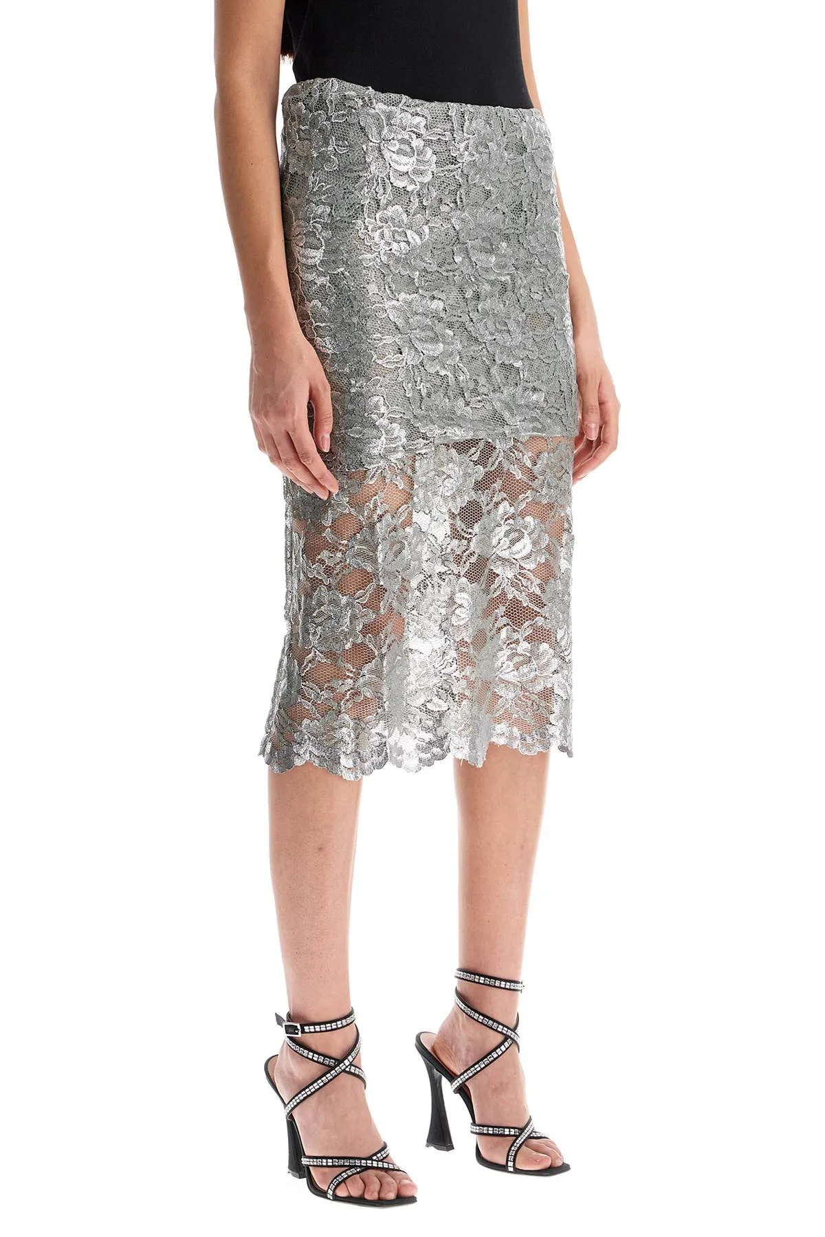 silver lace midi skirt 250WCS00253VVP001AA SILVER