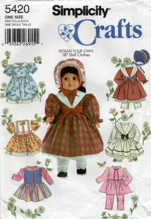 Simplicity 5420 Doll Wardrobe for 18 Inch Dolls Tops Skirt Pants Dresses Out Of Print Sewing Pattern UNCUT Factory Folded