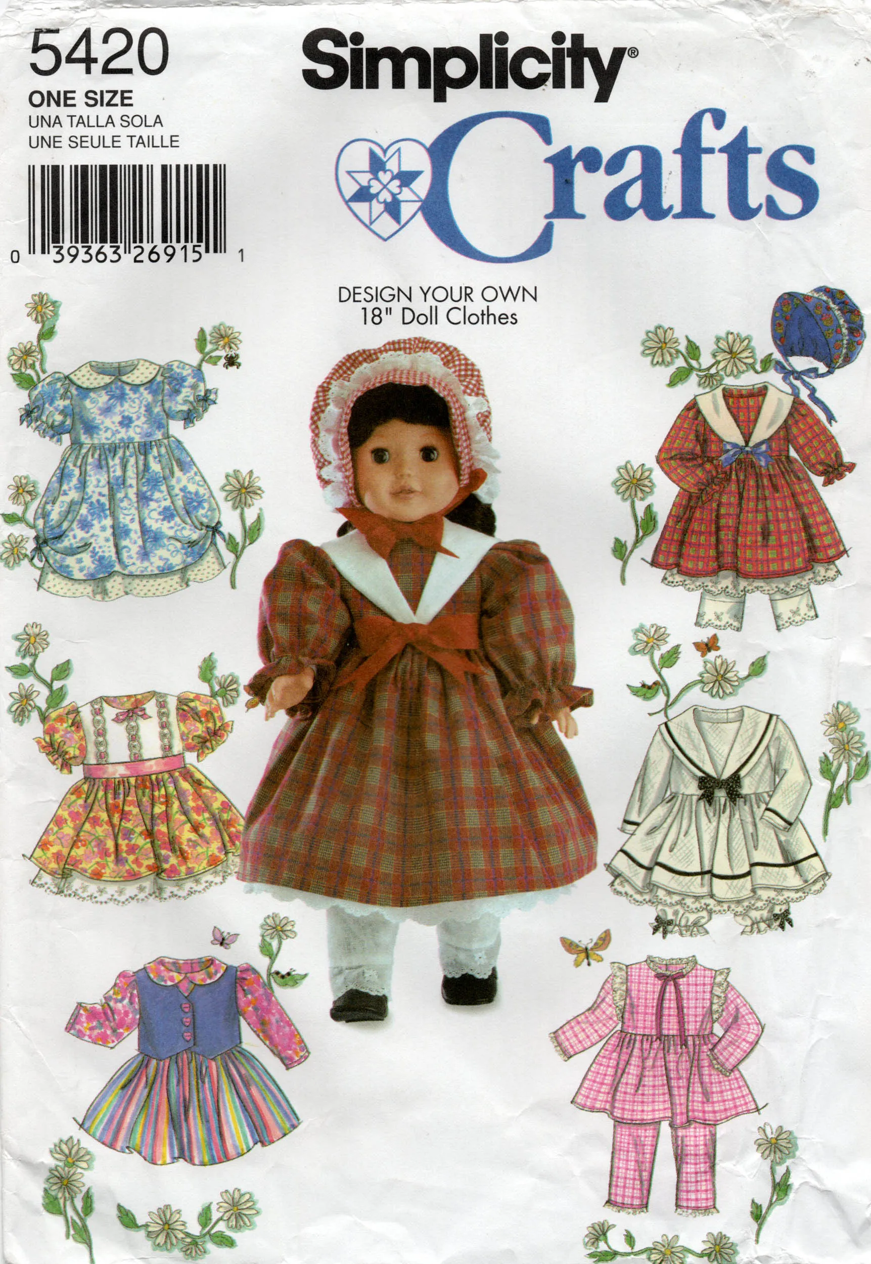 Simplicity 5420 Doll Wardrobe for 18 Inch Dolls Tops Skirt Pants Dresses Out Of Print Sewing Pattern UNCUT Factory Folded
