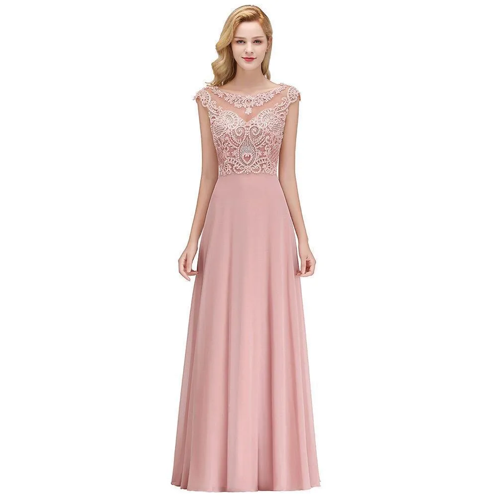 Sleeveless Aline Evening Maxi Dress Beading Crew Neck Party Dress Floor Length