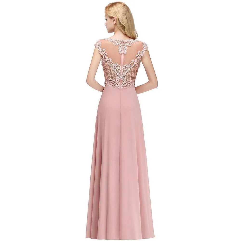Sleeveless Aline Evening Maxi Dress Beading Crew Neck Party Dress Floor Length
