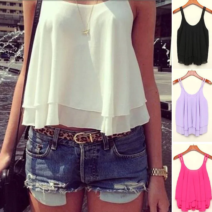 Spaghetti Strap Shirt Chiffon Vest Tank Blouses