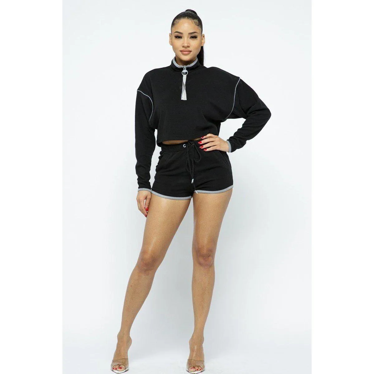 Sporty Crop Top Sporty High-waist Shorts Set