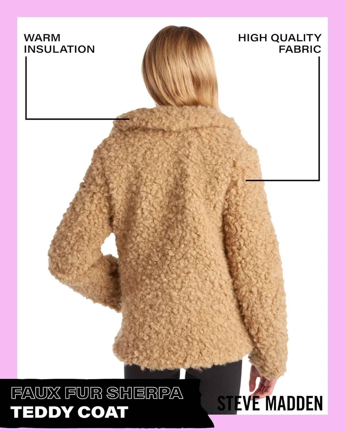 Steve Madden Girls' Jacket  Zip Up Sherpa Fleece Sweatshirt Jacket  Casual Teddy Coat for Girls (4-16)