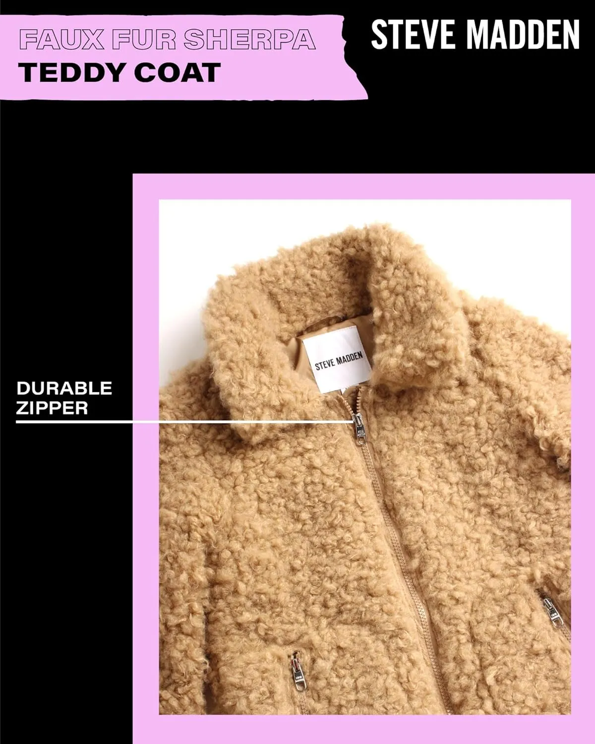 Steve Madden Girls' Jacket  Zip Up Sherpa Fleece Sweatshirt Jacket  Casual Teddy Coat for Girls (4-16)