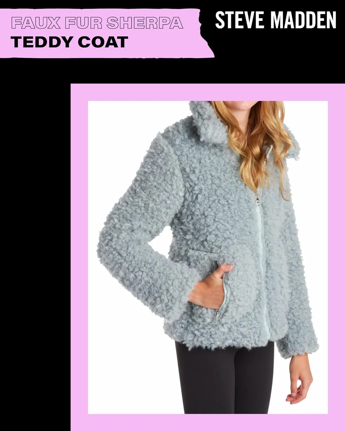 Steve Madden Girls' Jacket  Zip Up Sherpa Fleece Sweatshirt Jacket  Casual Teddy Coat for Girls (4-16)