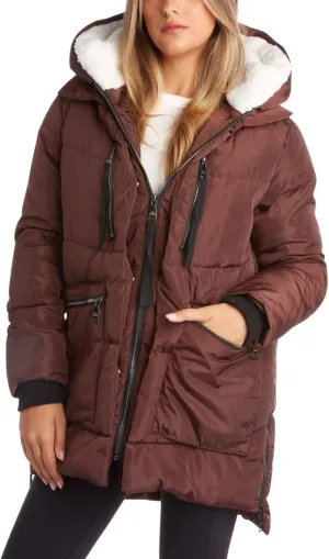 Steve Madden Women's Long Parka - Insulated Quilted Puffer Winter Coat for Women with Faux Sherpa Hood (Sizes: S-XL)