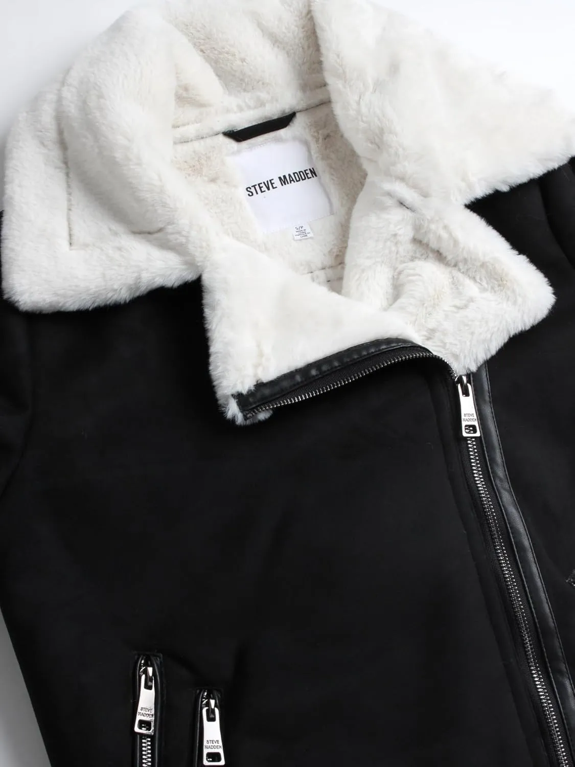 Steve Madden Women's Winter Coat - Faux Leather Moto Biker Jacket - Faux Shearling Lined Heavyweight Jacket for Women, S-XL