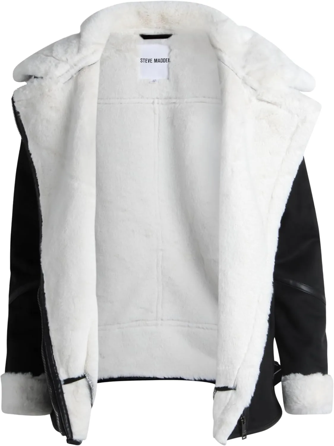 Steve Madden Women's Winter Coat - Faux Leather Moto Biker Jacket - Faux Shearling Lined Heavyweight Jacket for Women, S-XL