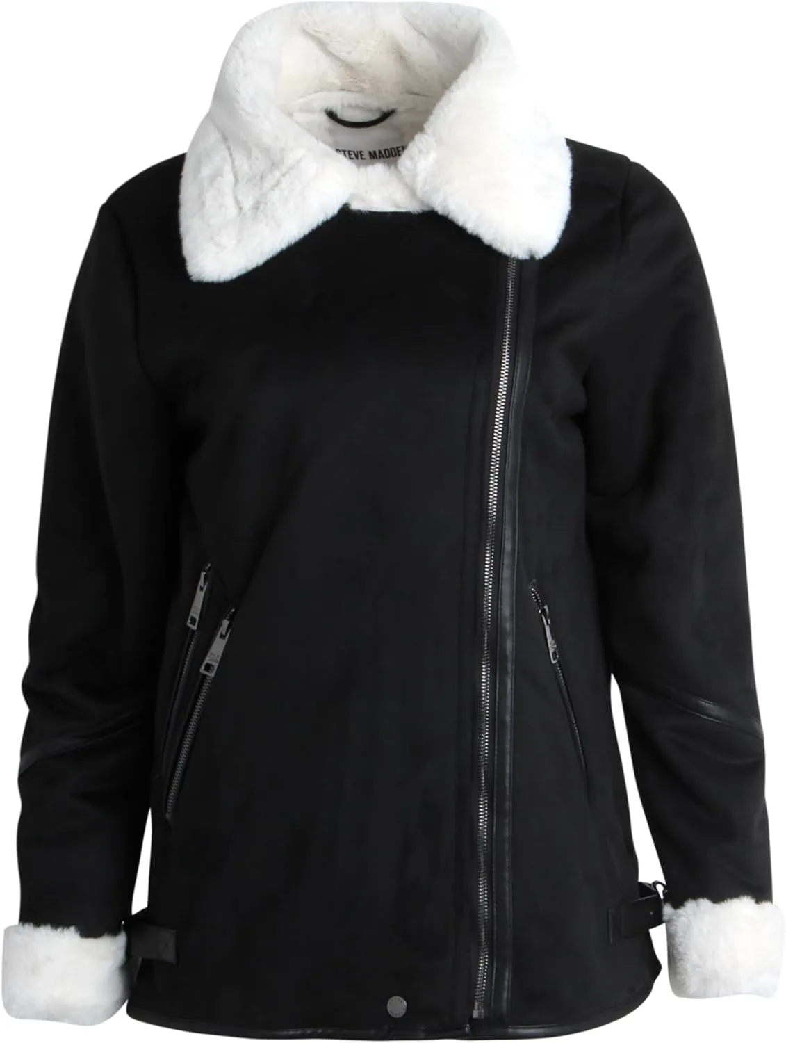 Steve Madden Women's Winter Coat - Faux Leather Moto Biker Jacket - Faux Shearling Lined Heavyweight Jacket for Women, S-XL