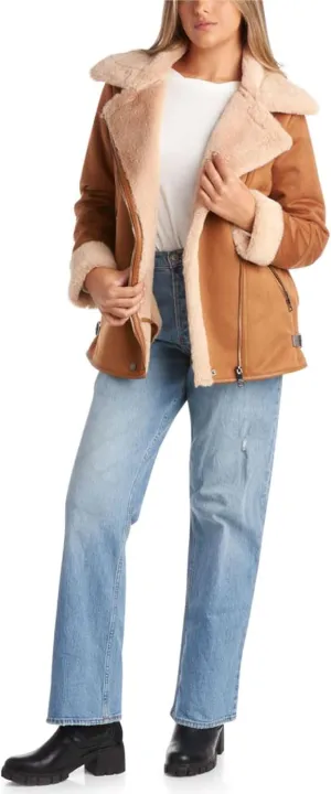 Steve Madden Women's Winter Coat - Faux Leather Moto Biker Jacket - Faux Shearling Lined Heavyweight Jacket for Women, S-XL