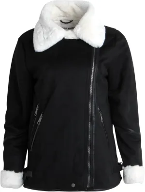 Steve Madden Women's Winter Coat - Faux Leather Moto Biker Jacket - Faux Shearling Lined Heavyweight Jacket for Women, S-XL