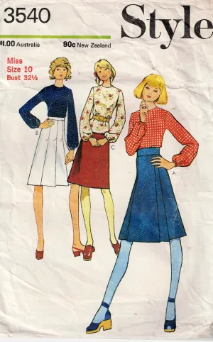 Style 3540 Womens Long Sleeved Blouse & Skirts 1970s Vintage Sewing Pattern Size 10 Bust 32.5 inches