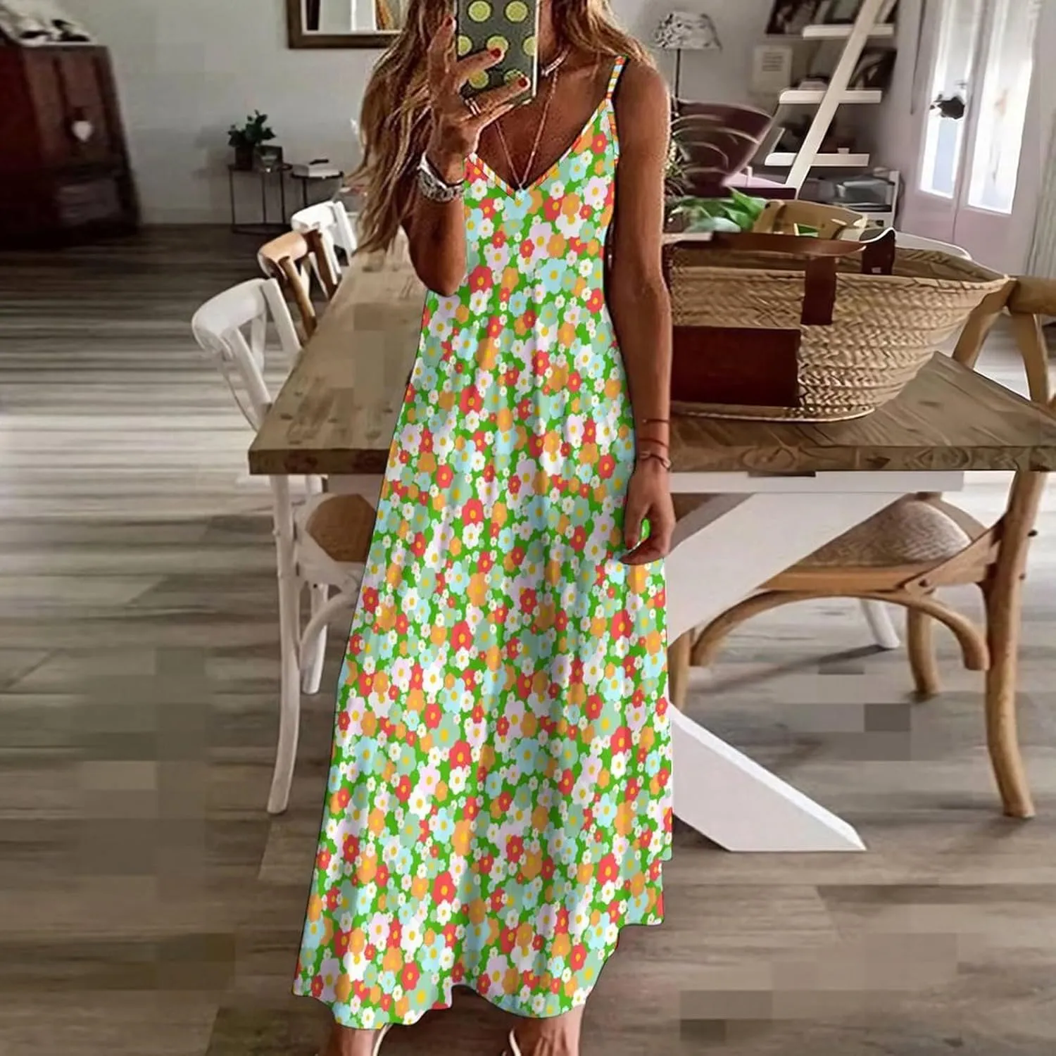 Succulents Pattern Long Dress Woman Fit Gowns V Neck Wrap Maxi Skirts Summer Gown Working Dresses