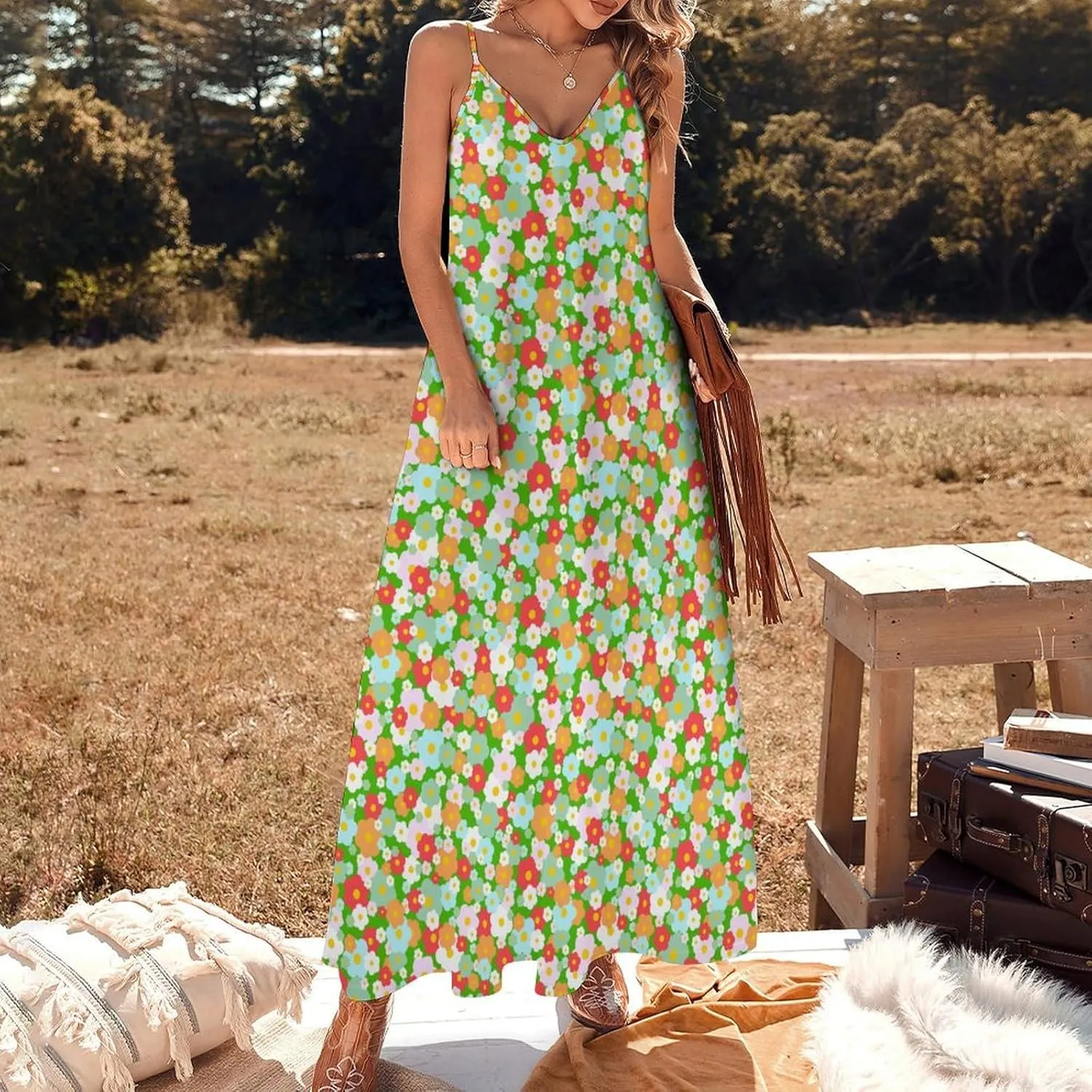 Succulents Pattern Long Dress Woman Fit Gowns V Neck Wrap Maxi Skirts Summer Gown Working Dresses