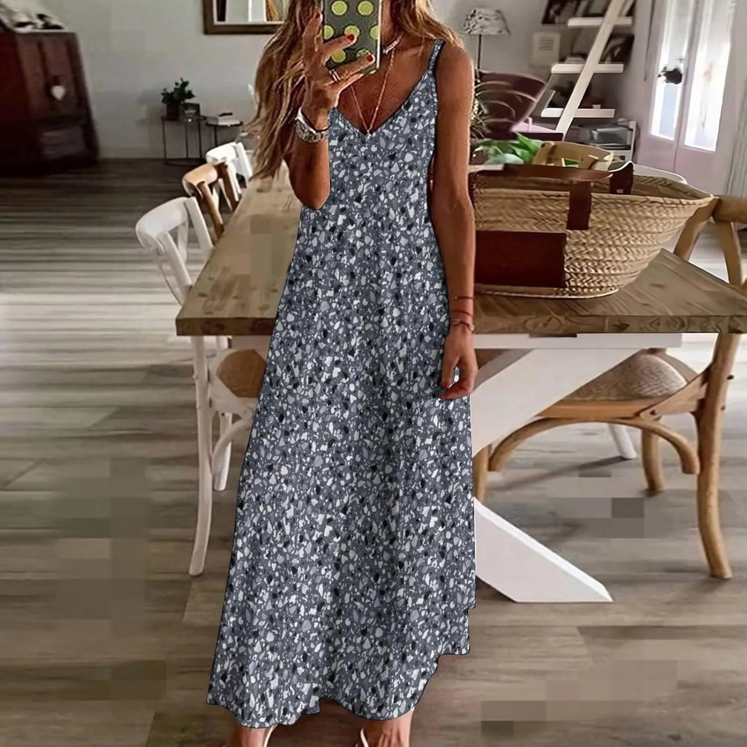 Succulents Pattern Long Dress Woman Fit Gowns V Neck Wrap Maxi Skirts Summer Gown Working Dresses