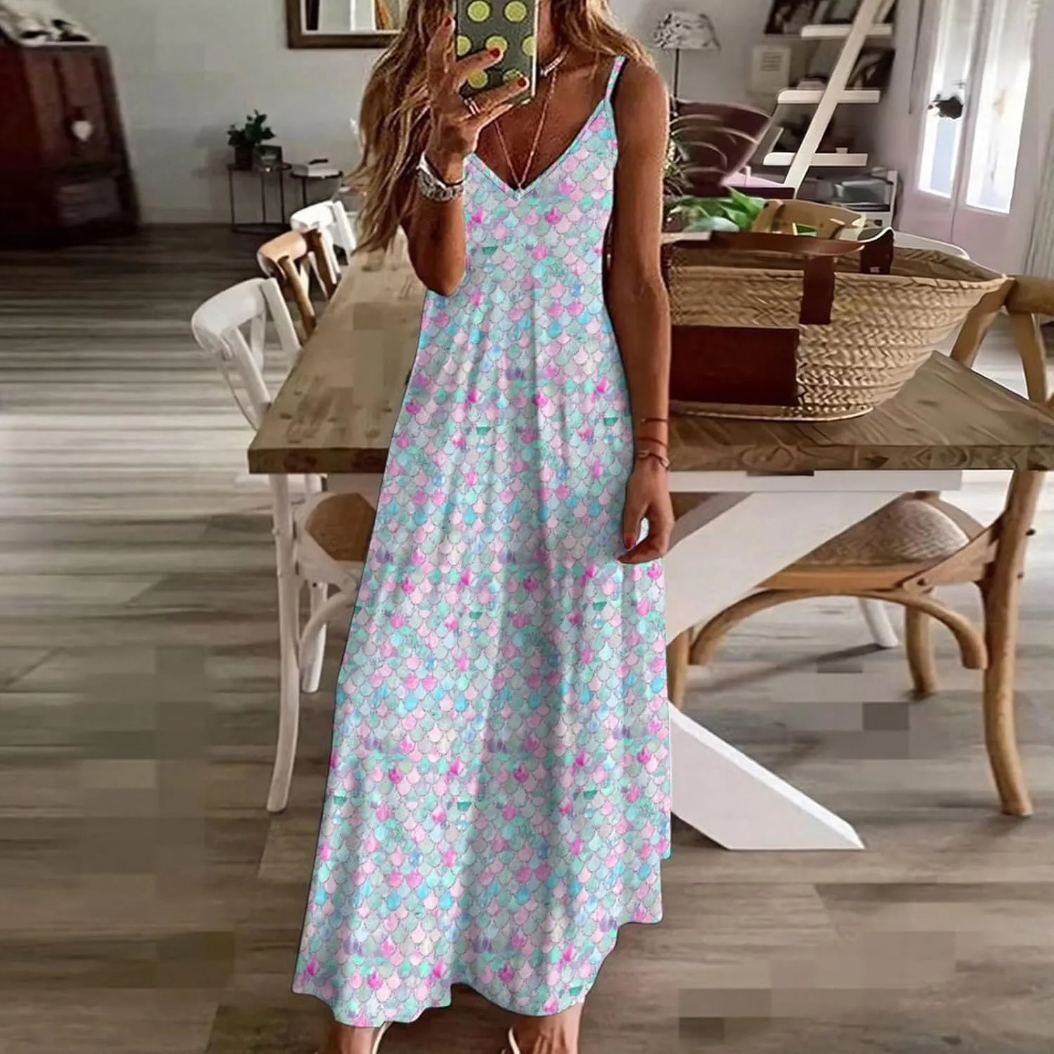 Succulents Pattern Long Dress Woman Fit Gowns V Neck Wrap Maxi Skirts Summer Gown Working Dresses