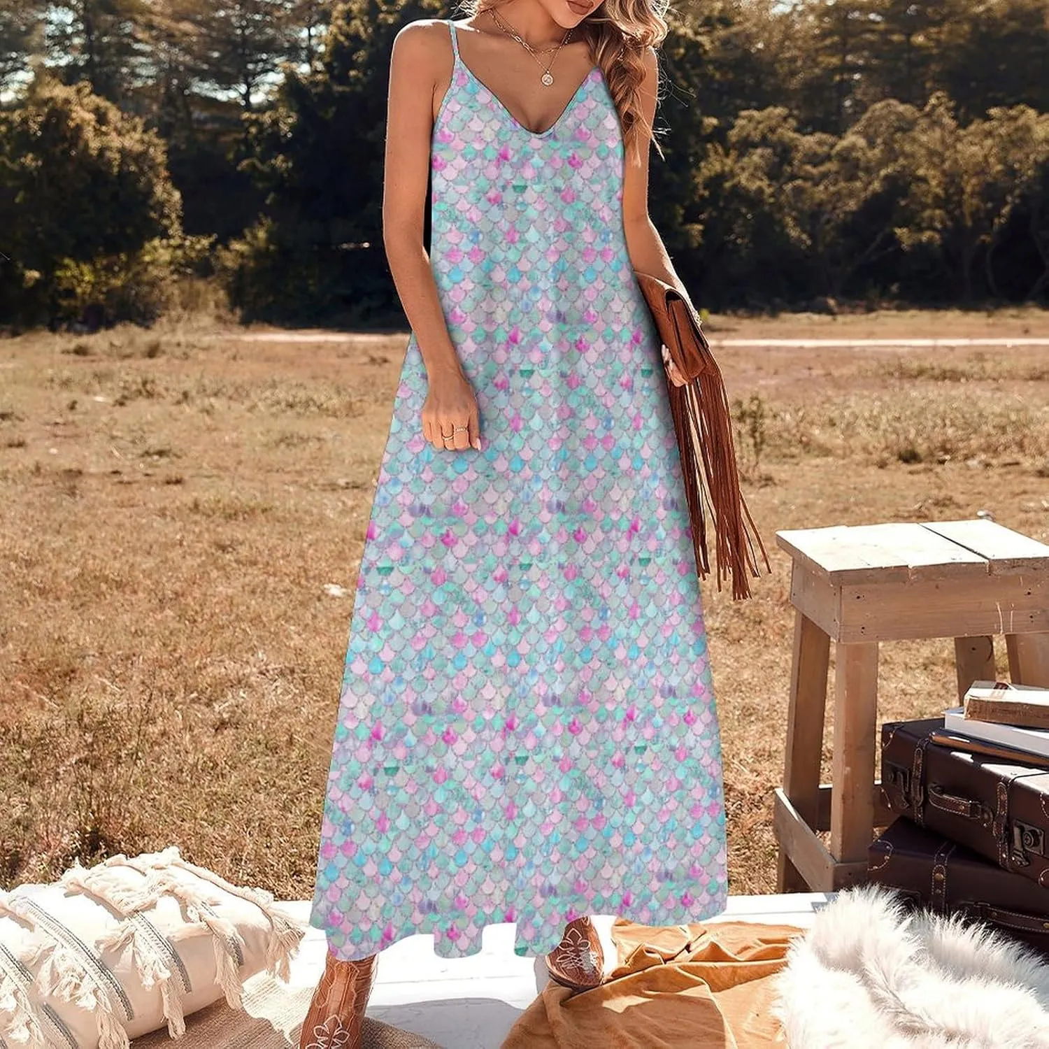Succulents Pattern Long Dress Woman Fit Gowns V Neck Wrap Maxi Skirts Summer Gown Working Dresses