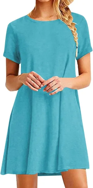 Summer Casual Dresses for Women Short Sleeve Dress Mini Beach Dresses Elegant Sundresses Solid Color T Shirt Dress