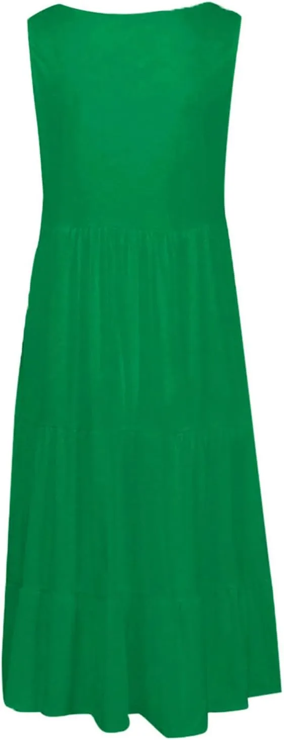 Summer Dresses for Women 2025 Vacation Sun Dresses Sexy Sleeveless Beach Dress Flowy Midi Ruffle Dress Casual Dresses