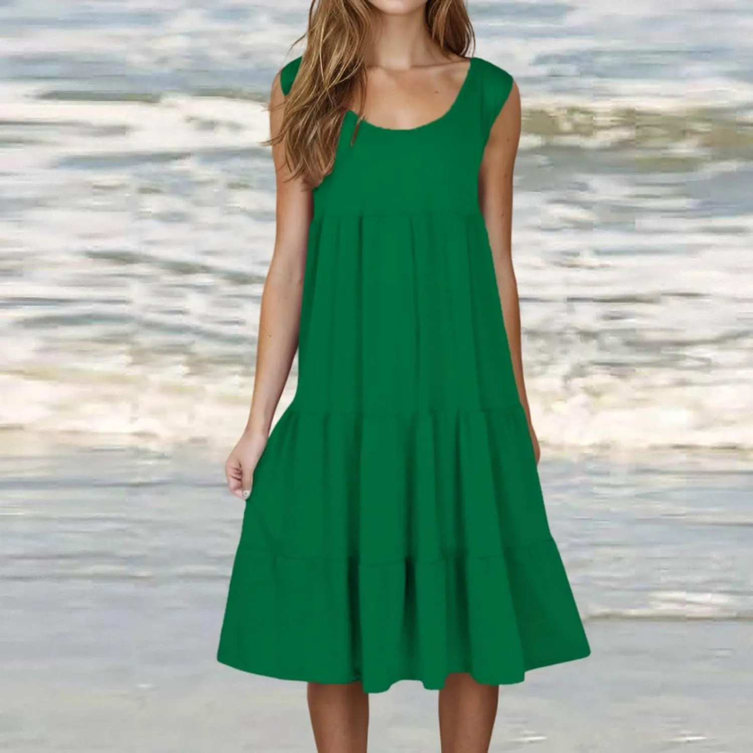 Summer Dresses for Women 2025 Vacation Sun Dresses Sexy Sleeveless Beach Dress Flowy Midi Ruffle Dress Casual Dresses