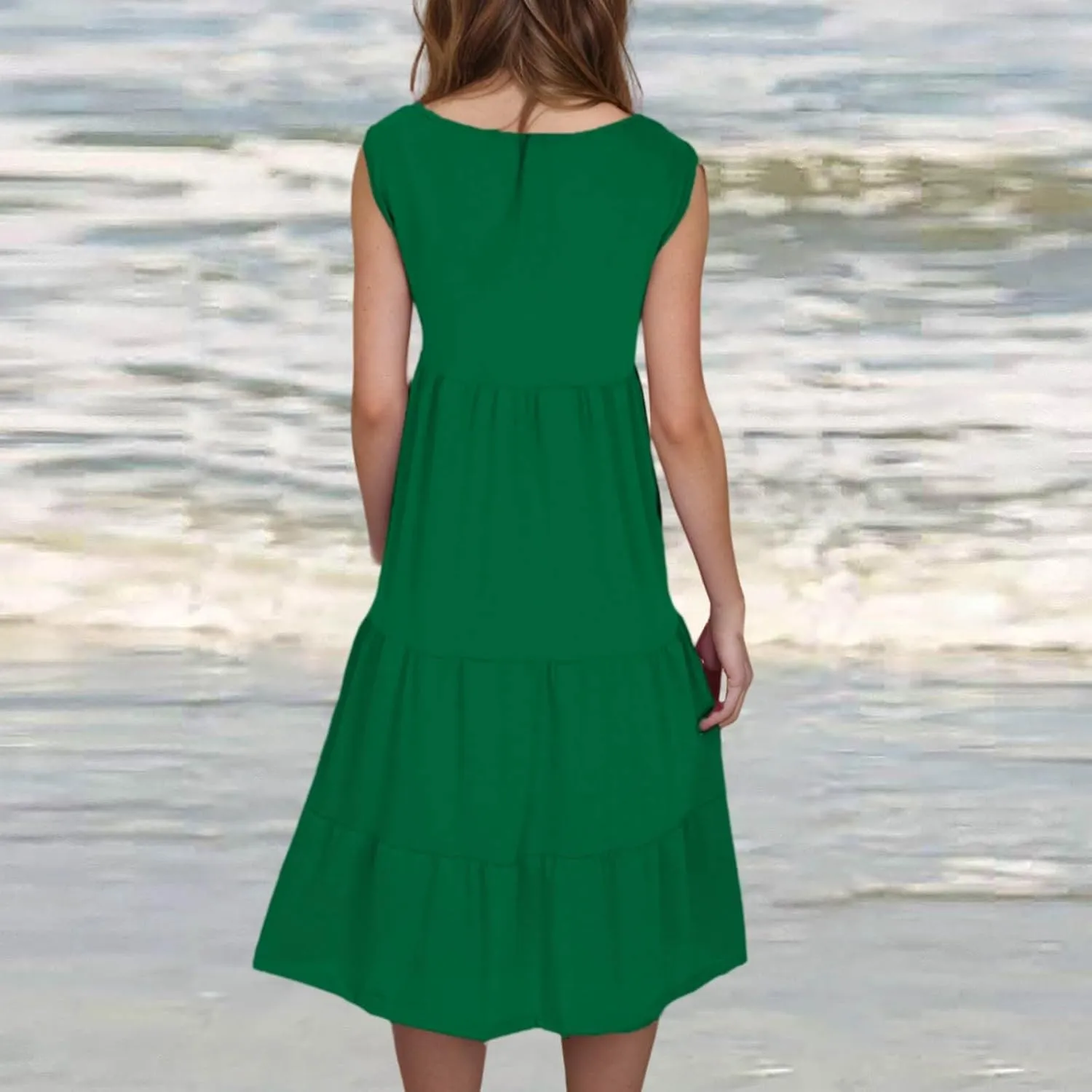 Summer Dresses for Women 2025 Vacation Sun Dresses Sexy Sleeveless Beach Dress Flowy Midi Ruffle Dress Casual Dresses