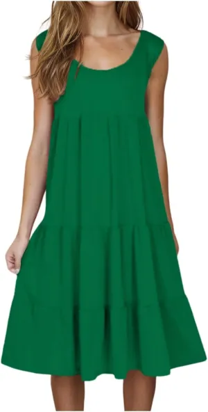 Summer Dresses for Women 2025 Vacation Sun Dresses Sexy Sleeveless Beach Dress Flowy Midi Ruffle Dress Casual Dresses