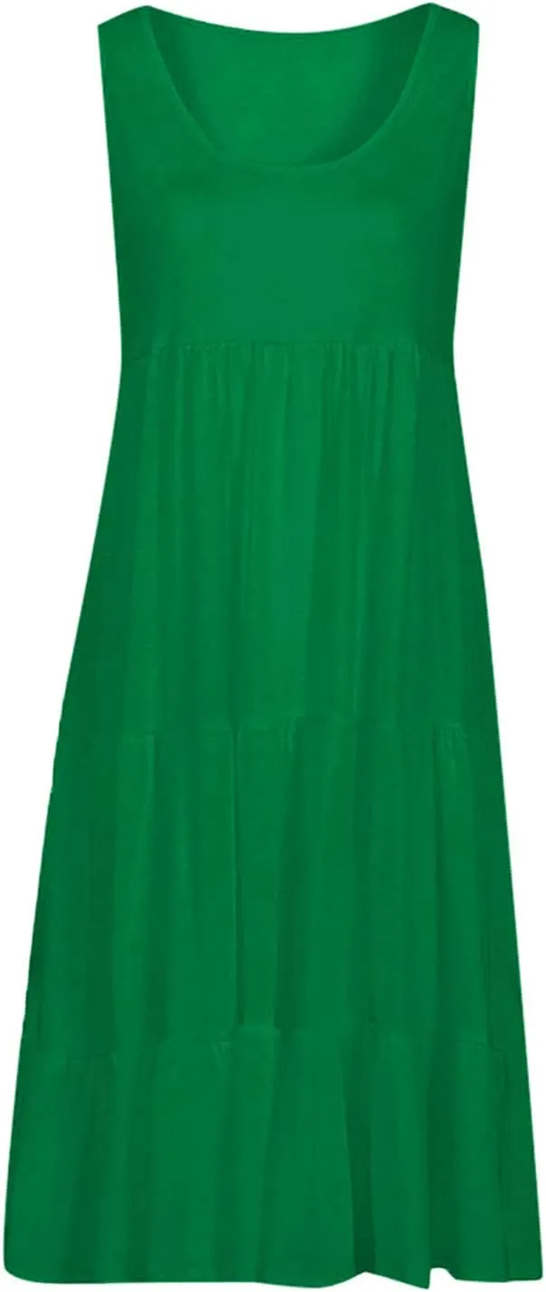 Summer Dresses for Women 2025 Vacation Sun Dresses Sexy Sleeveless Beach Dress Flowy Midi Ruffle Dress Casual Dresses