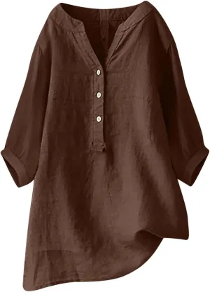 Summer Tops for Women 2025 Trendy V Neck Gauze Plus Size Button Down Shirts Womens 3/4 Sleeve Tops and Blouses
