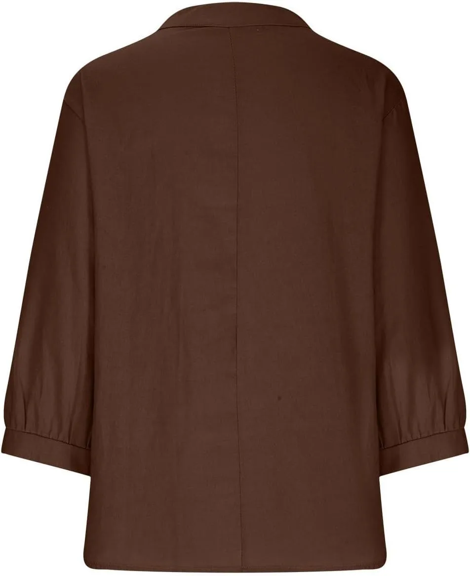Summer Tops for Women 2025 Trendy V Neck Gauze Plus Size Button Down Shirts Womens 3/4 Sleeve Tops and Blouses