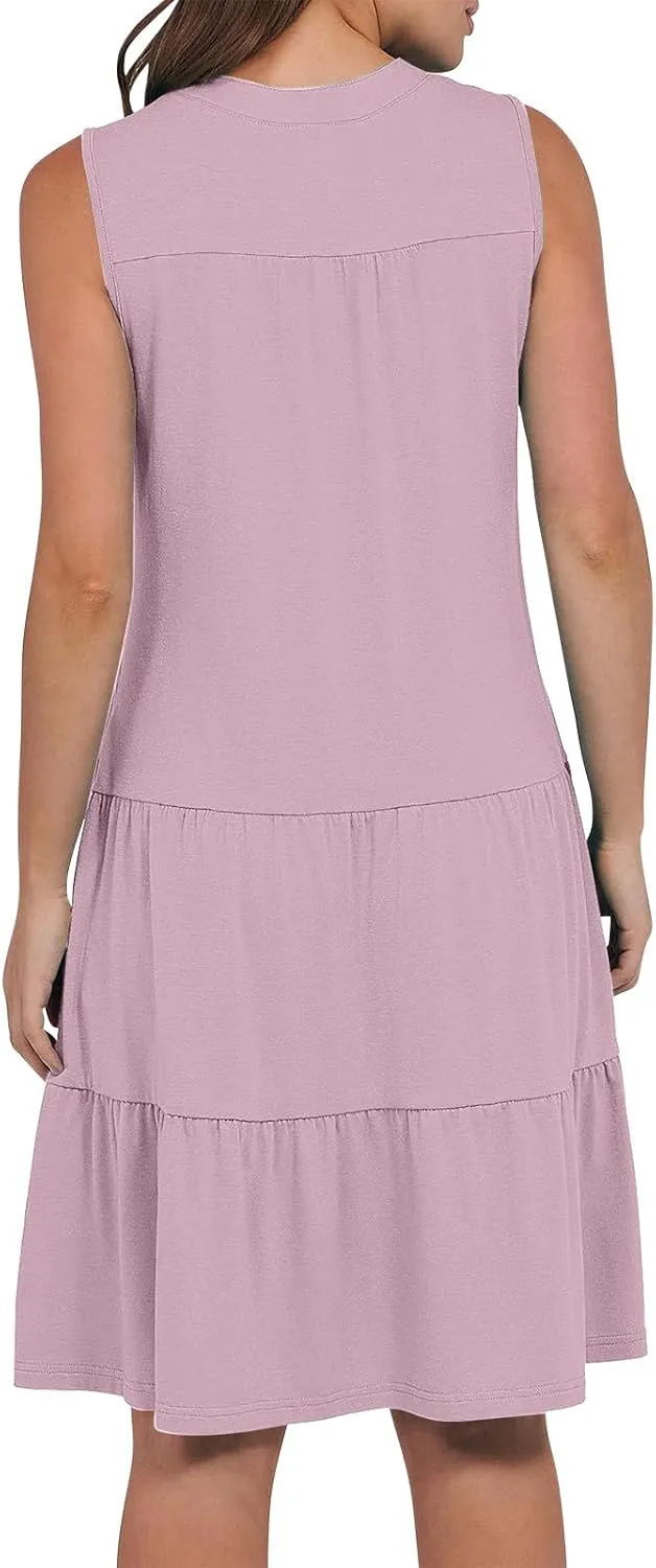 Sundresses for Women 2025 Mini Dress Summer Casual Dresses Sexy Sleeveless V Neck Dress Ruffle Vacation Beach Dresses