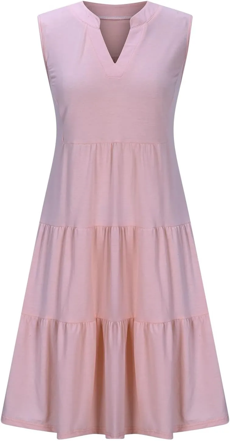 Sundresses for Women 2025 Mini Dress Summer Casual Dresses Sexy Sleeveless V Neck Dress Ruffle Vacation Beach Dresses