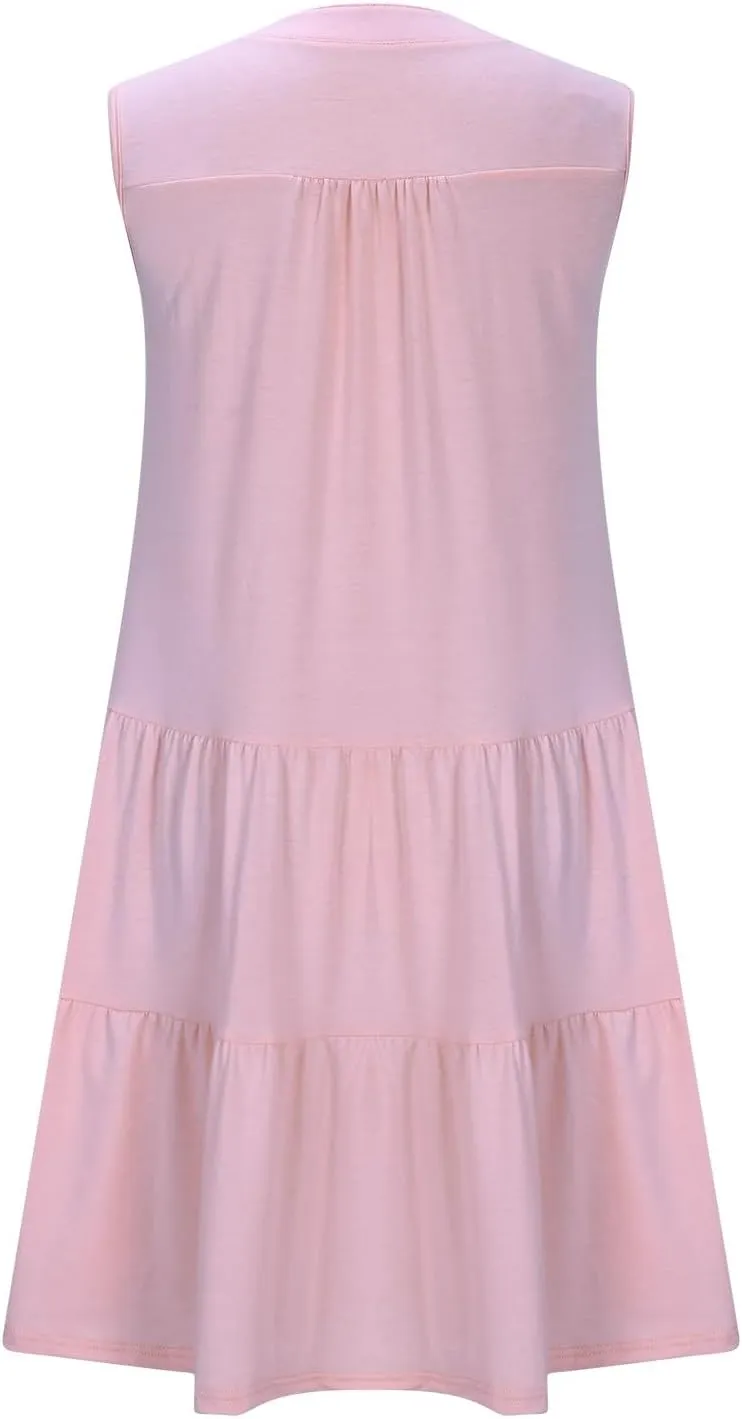 Sundresses for Women 2025 Mini Dress Summer Casual Dresses Sexy Sleeveless V Neck Dress Ruffle Vacation Beach Dresses