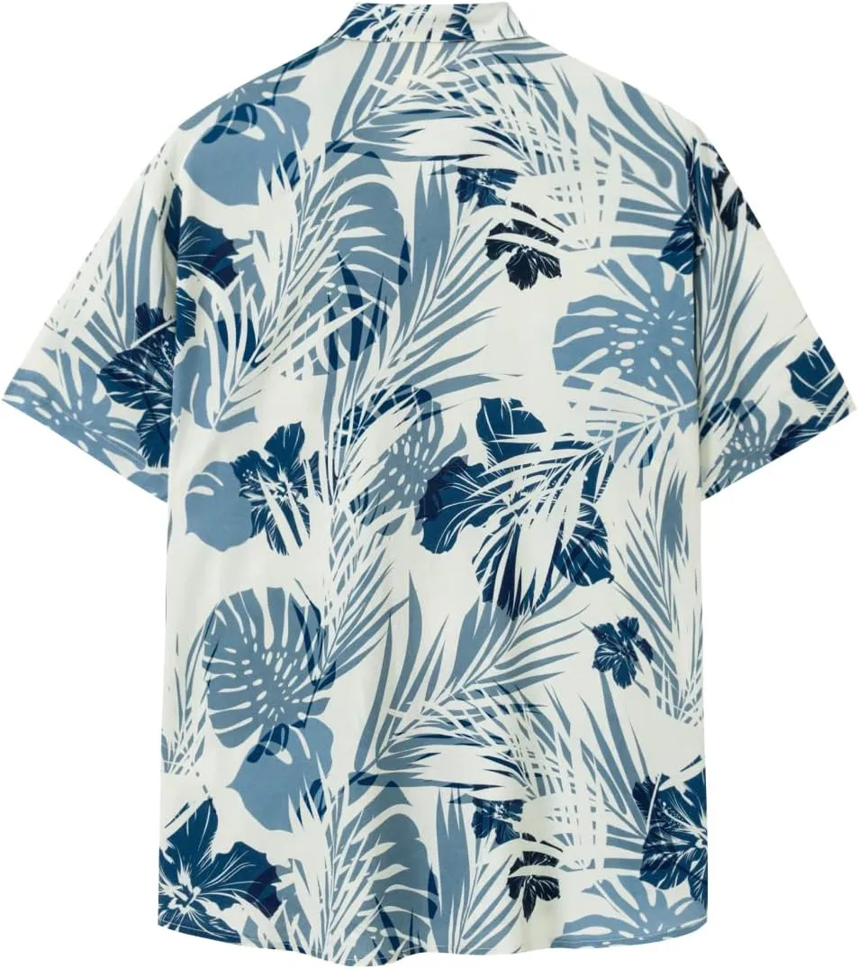 SURF CUZ Mens Hawaiian Shirts Short Sleeve Stretch Casual Aloha Shirt Vacation Mens Tropical Button Down Beach Shirts