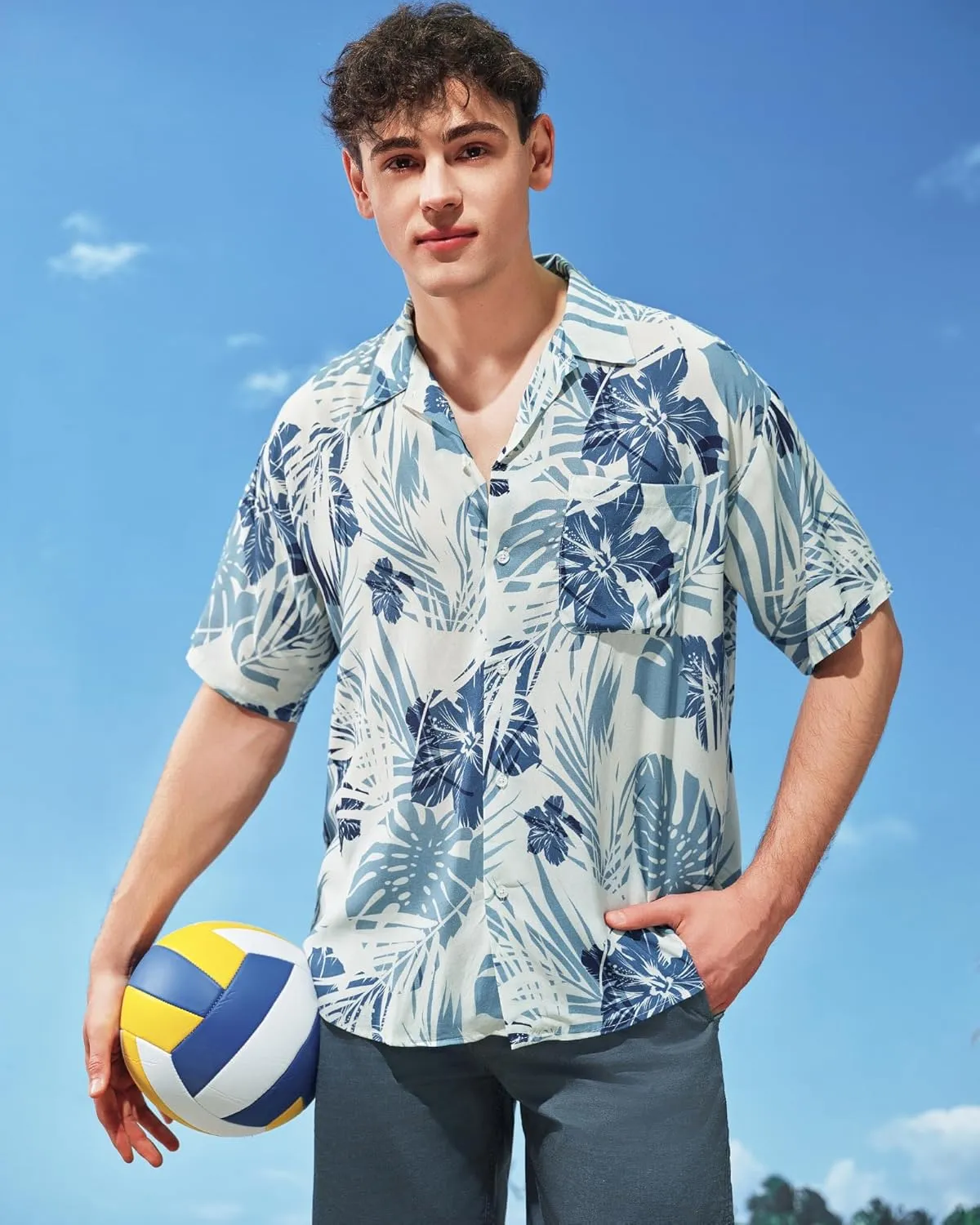 SURF CUZ Mens Hawaiian Shirts Short Sleeve Stretch Casual Aloha Shirt Vacation Mens Tropical Button Down Beach Shirts