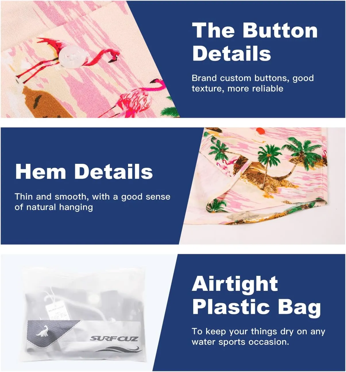 SURF CUZ Mens Hawaiian Shirts Short Sleeve Stretch Casual Aloha Shirt Vacation Mens Tropical Button Down Beach Shirts