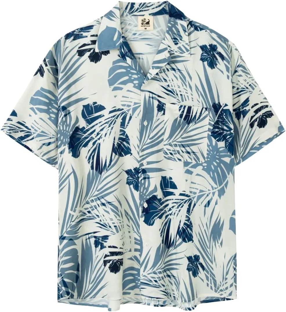 SURF CUZ Mens Hawaiian Shirts Short Sleeve Stretch Casual Aloha Shirt Vacation Mens Tropical Button Down Beach Shirts